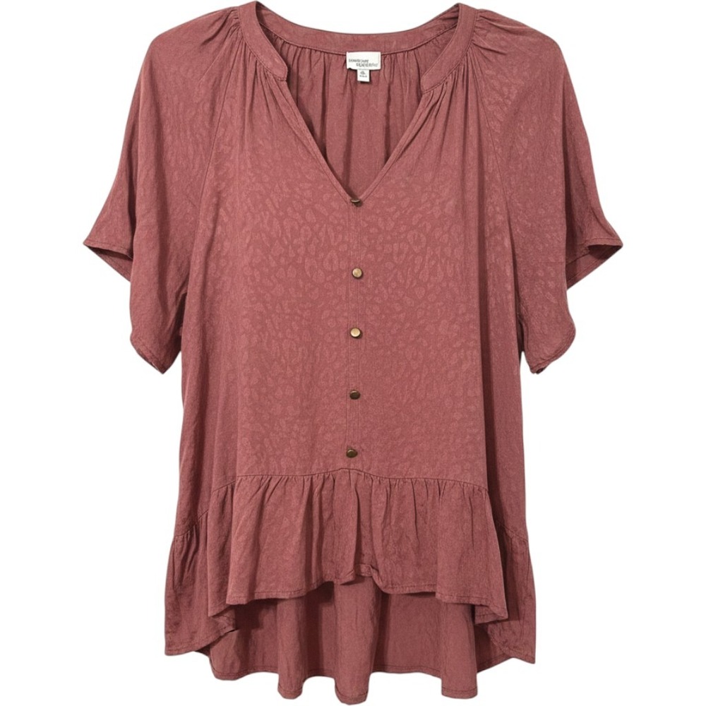 Madison & Berkeley Blouse Womens Mauve Leopard Jacquard Peplum V-Neck Top M